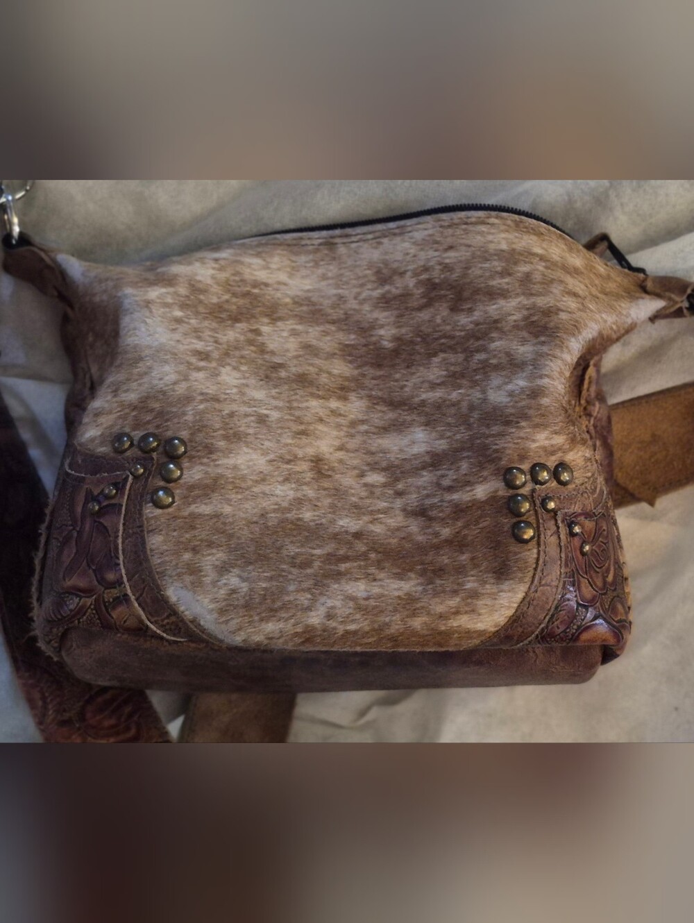 Holy Cow Couture Handcrafted Brown Hair-On Hide Crossbody Bag